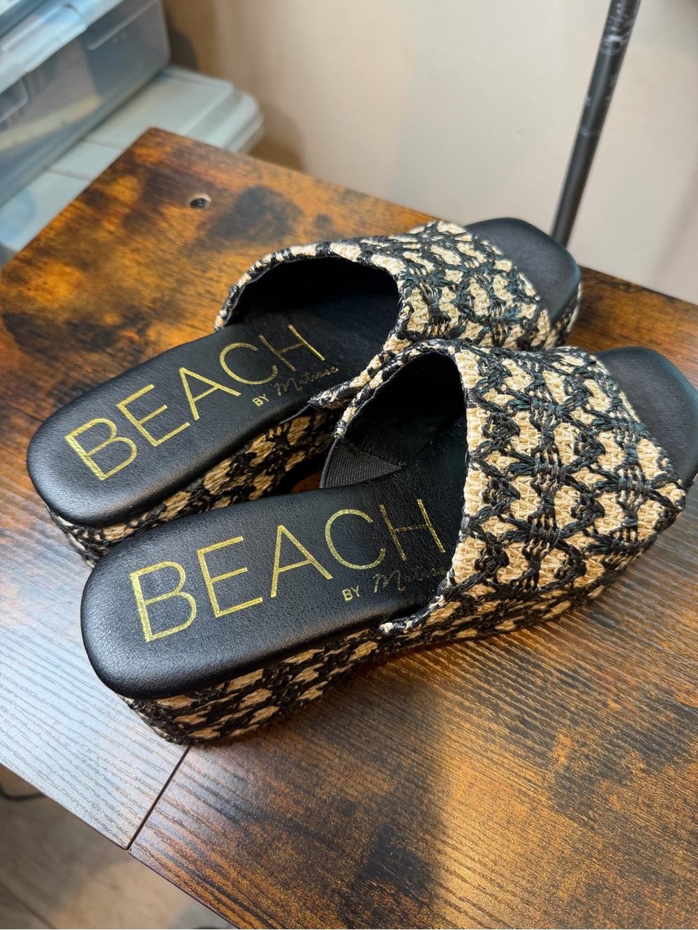 Beach by Matisse Black Natural Woven Platform Slide Sandals Size 8M - Picture 7 of 9